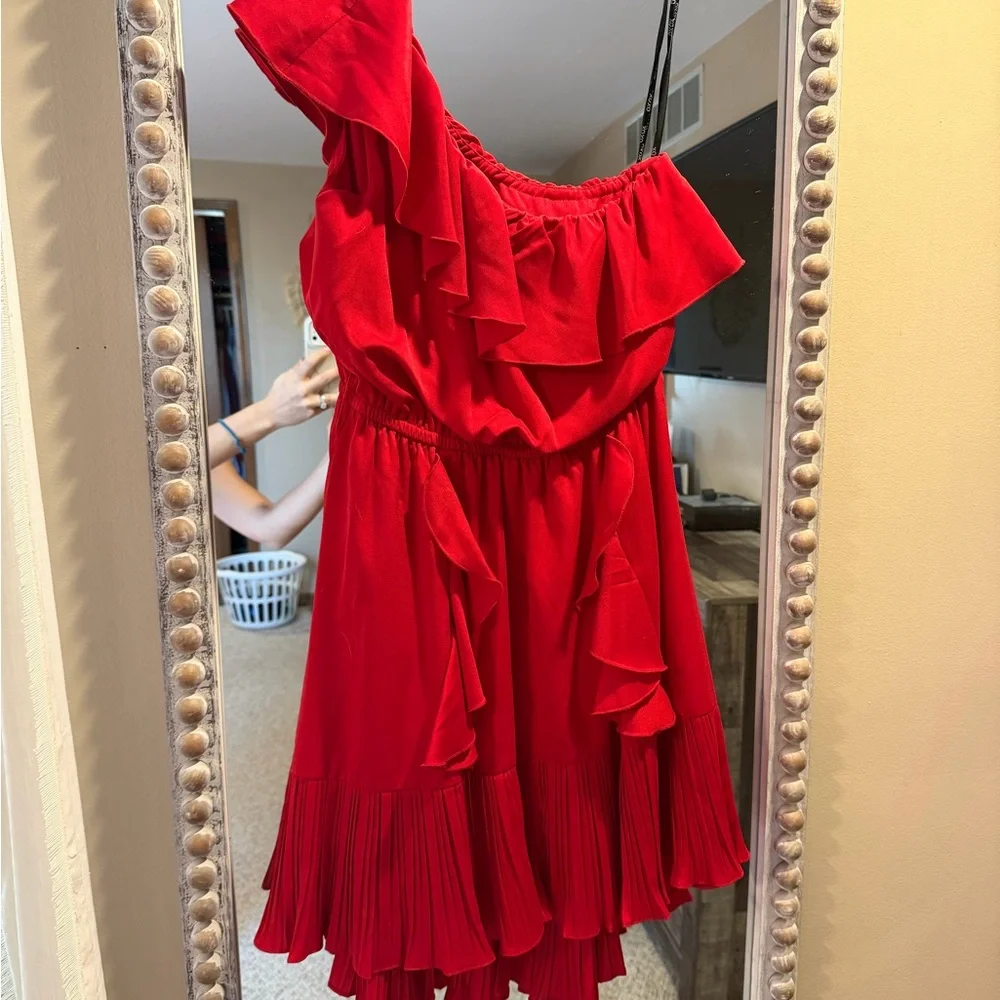 Red Ruffle One-Shoulder Dress - Picture 1 of 3